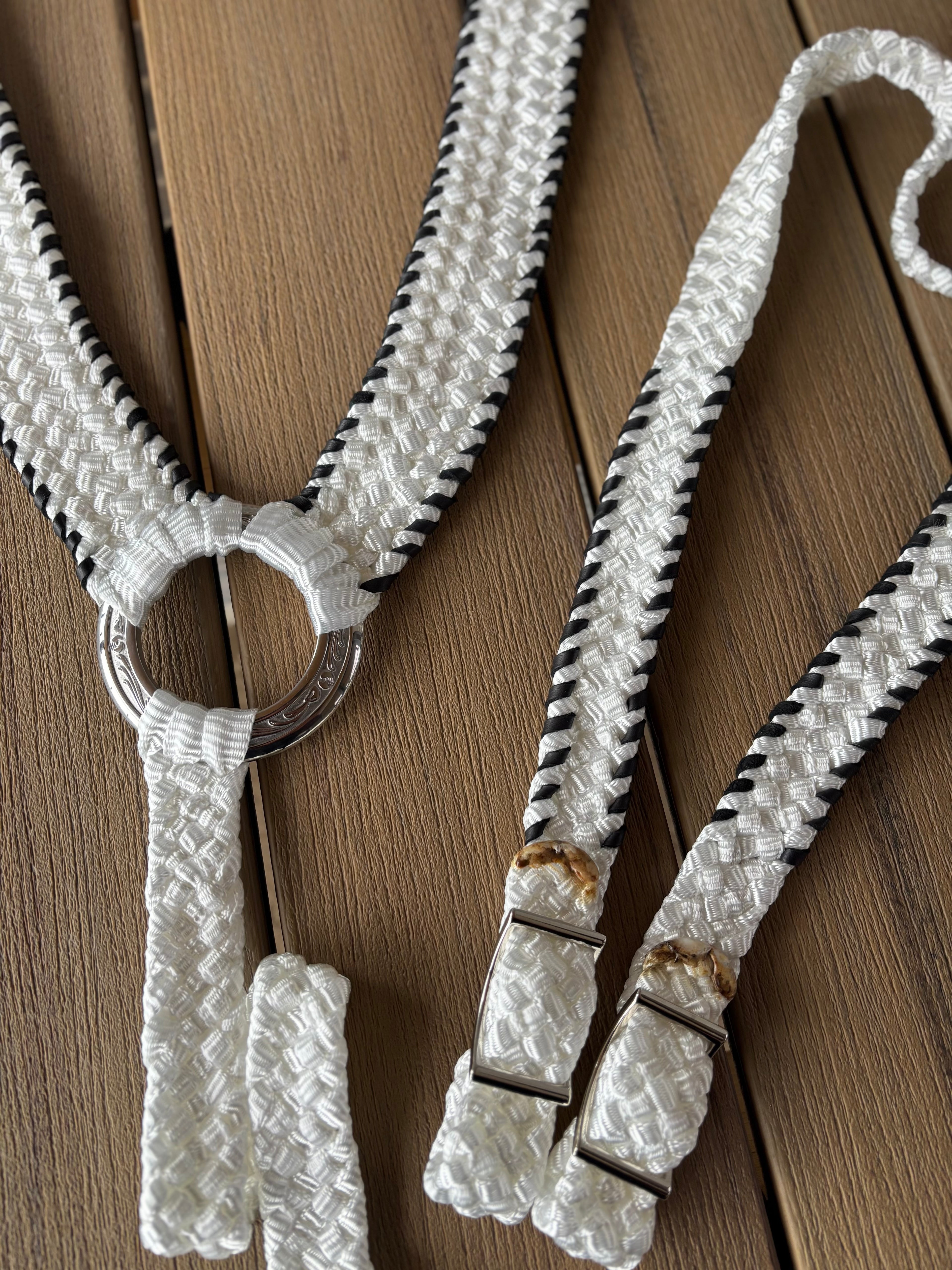White Breast Collar and Headstall with Black Lace