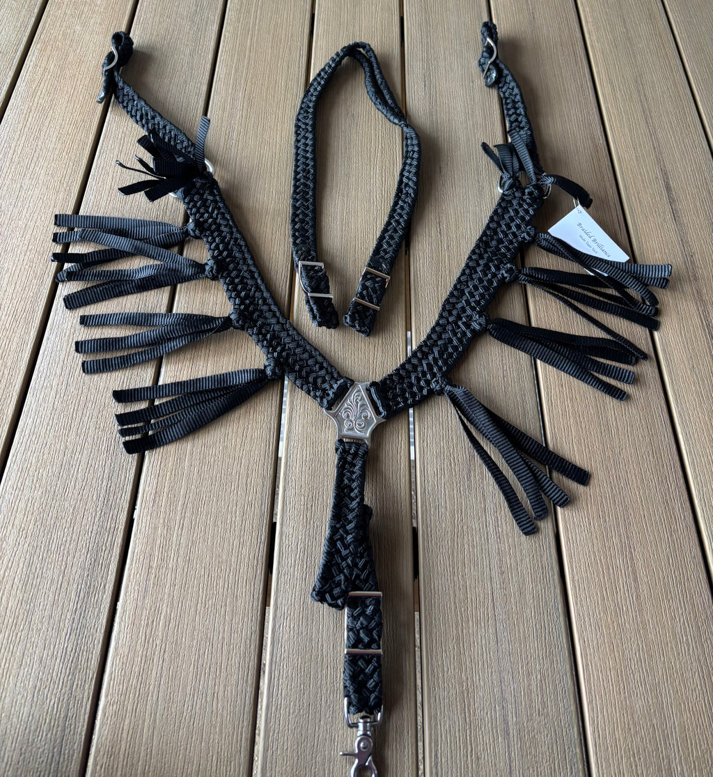 Black Breast Collar with Fringe and Matching Headstall